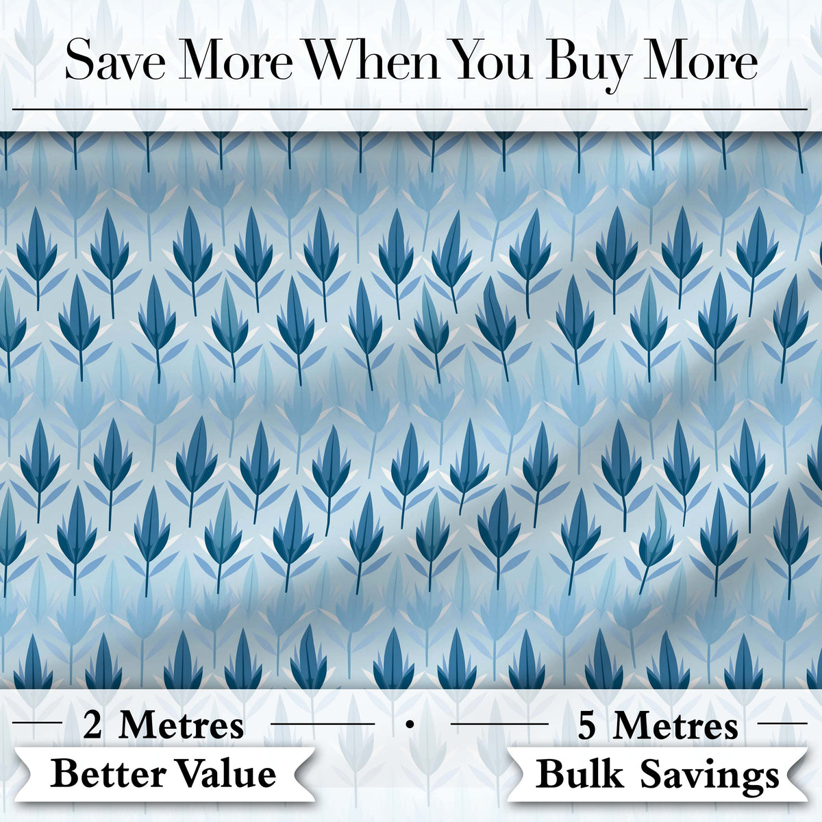 Soft Blue Leaf Minimal Modern Seamless Pattern Digital Print Fabric by the Metre UK Sewing Quilting Textile