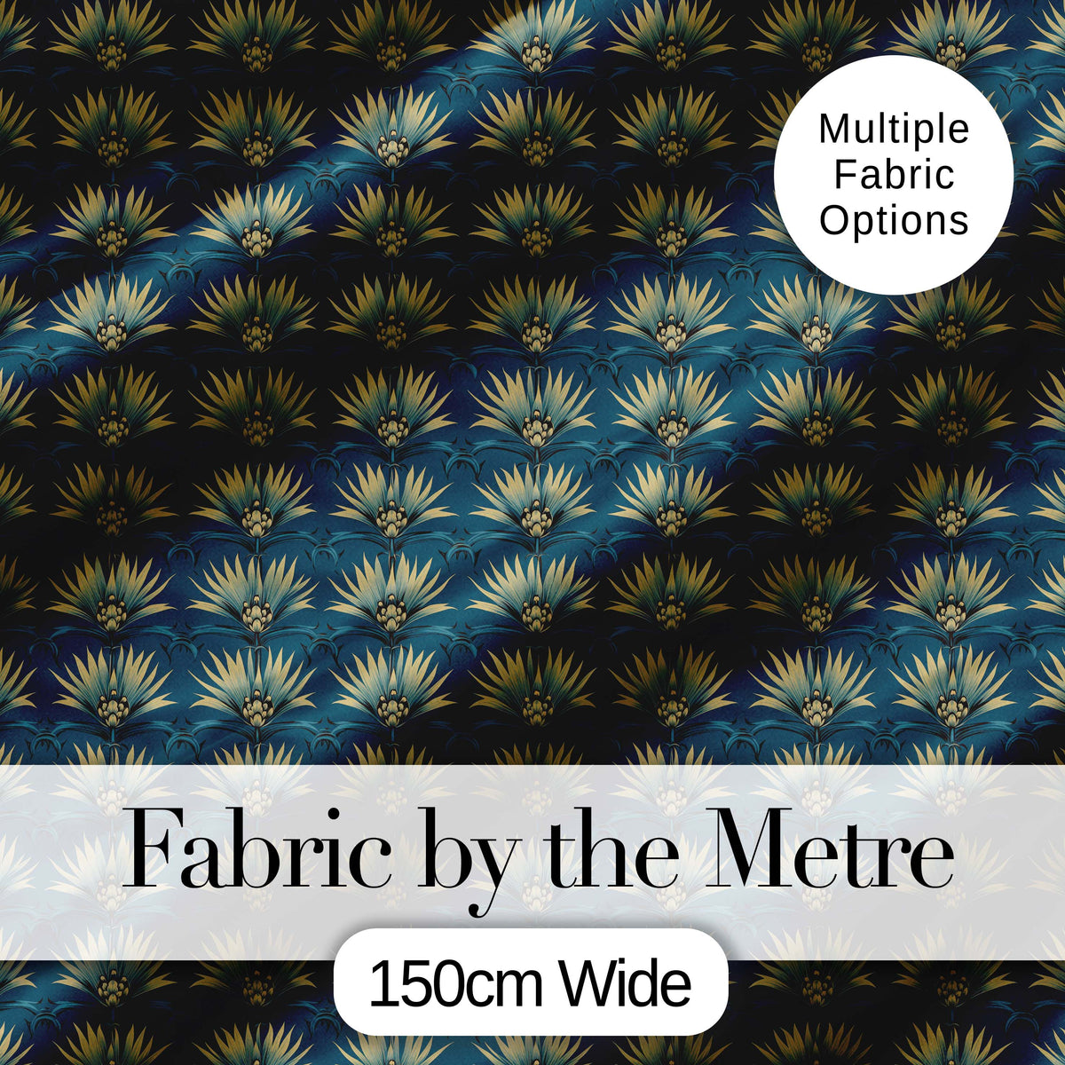Art Deco Gold and Teal Floral Fan Seamless Pattern Digital Print Fabric by the Metre UK Sewing Quilting Textile