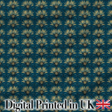 Art Deco Gold and Teal Floral Fan Seamless Pattern Digital Print Fabric by the Metre UK Sewing Quilting Textile