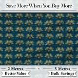 Art Deco Gold and Teal Floral Fan Seamless Pattern Digital Print Fabric by the Metre UK Sewing Quilting Textile