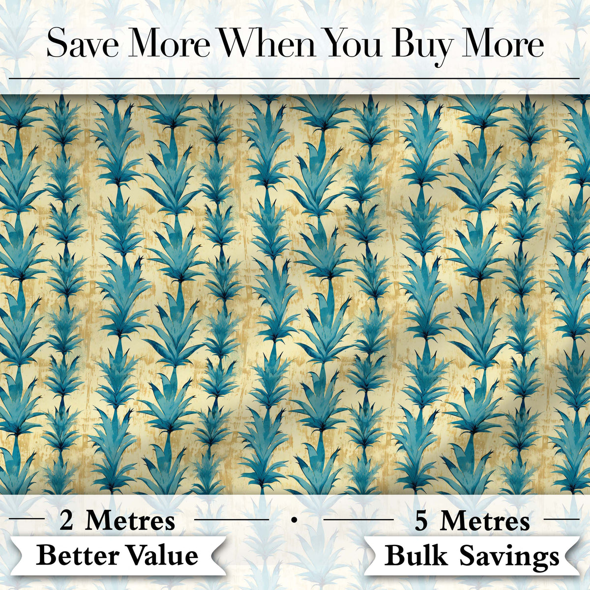 Teal Tropical Leaf Vintage Texture Seamless Pattern Digital Print Fabric by the Metre UK Sewing Quilting Textile