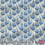 Blue Floral Botanical Elegant Seamless Pattern Digital Print Fabric by the Metre UK Sewing Quilting Textile