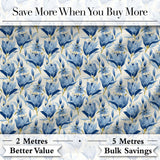 Blue Floral Botanical Elegant Seamless Pattern Digital Print Fabric by the Metre UK Sewing Quilting Textile