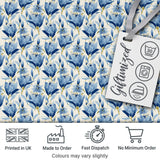 Blue Floral Botanical Elegant Seamless Pattern Digital Print Fabric by the Metre UK Sewing Quilting Textile