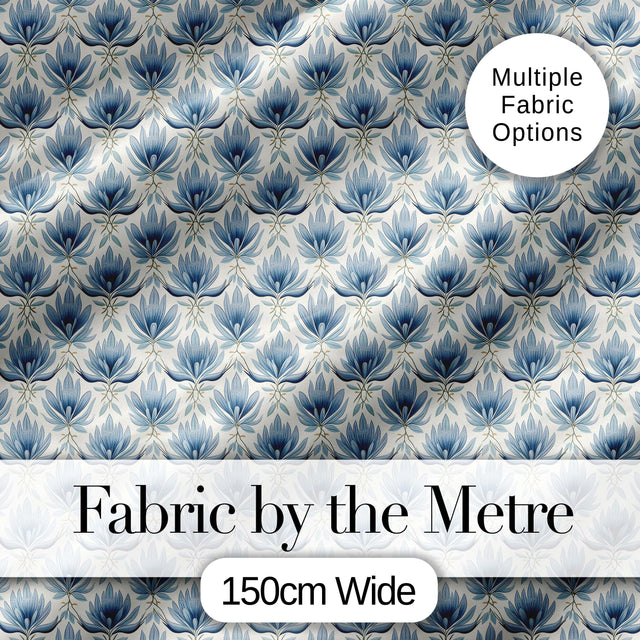 Soft Blue Lotus Style Floral Repeat Seamless Pattern Digital Print Fabric by the Metre UK Sewing Quilting Textile