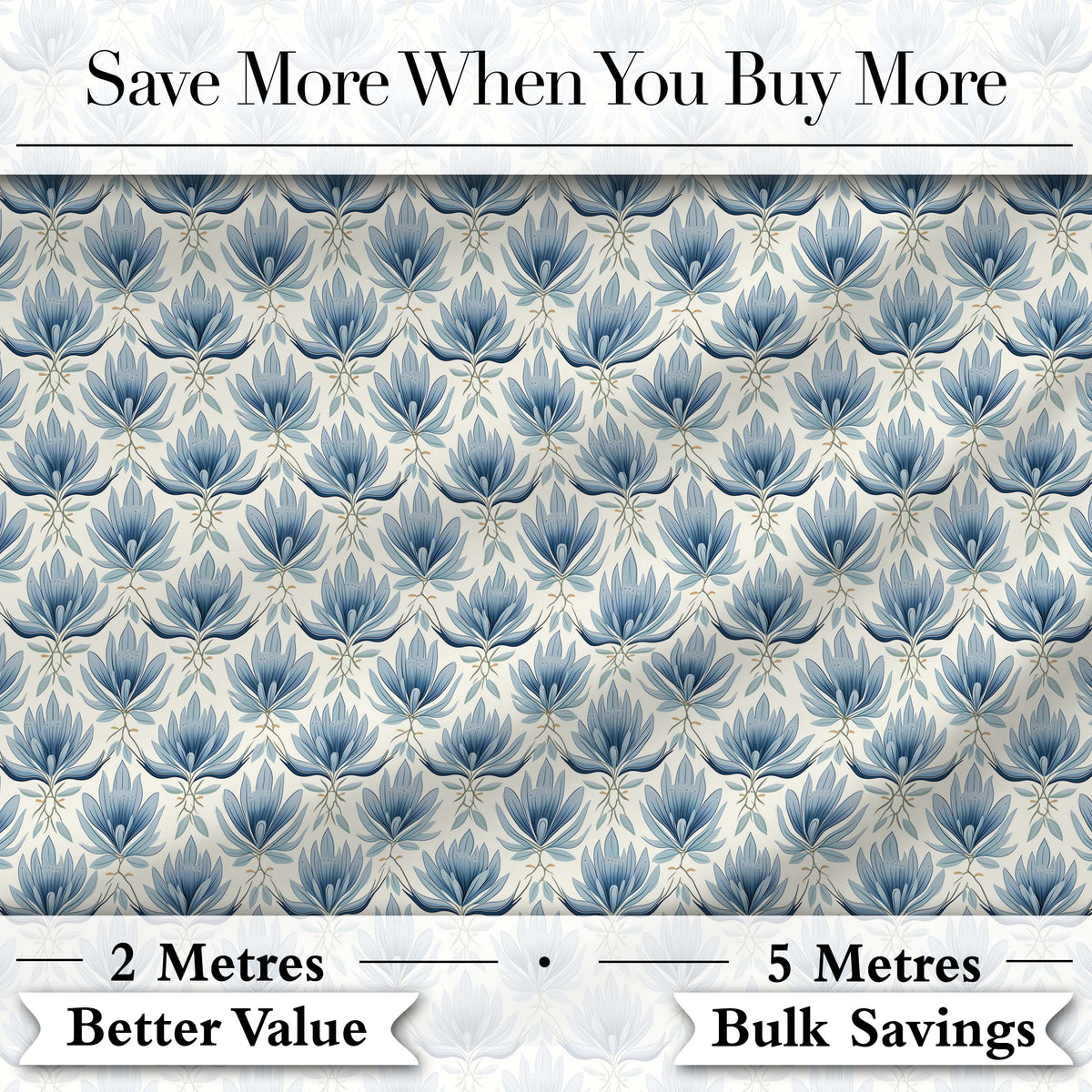 Soft Blue Lotus Style Floral Repeat Seamless Pattern Digital Print Fabric by the Metre UK Sewing Quilting Textile