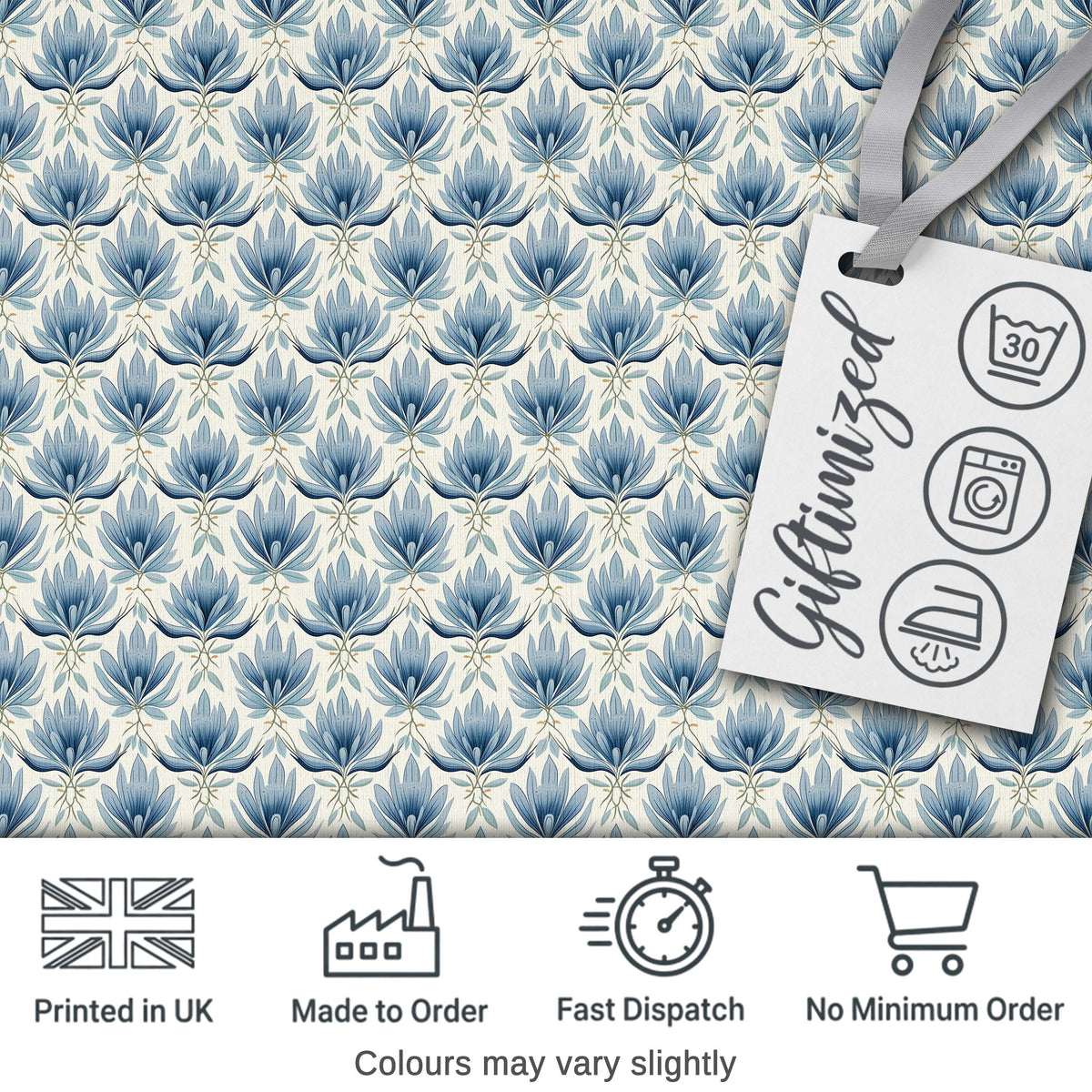 Soft Blue Lotus Style Floral Repeat Seamless Pattern Digital Print Fabric by the Metre UK Sewing Quilting Textile