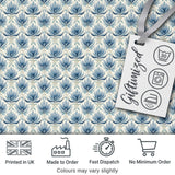 Soft Blue Lotus Style Floral Repeat Seamless Pattern Digital Print Fabric by the Metre UK Sewing Quilting Textile