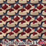 Cherry Cheesecake Dessert Sweet Treat Seamless Pattern Digital Print Fabric by the Metre UK Sewing Quilting Textile