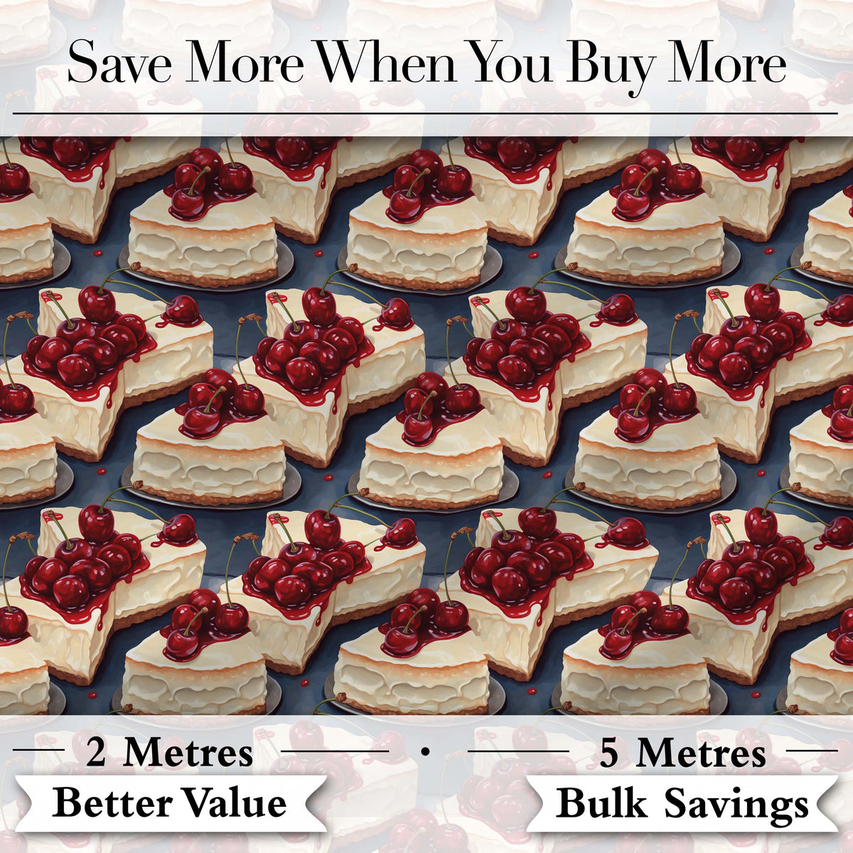 Cherry Cheesecake Dessert Sweet Treat Seamless Pattern Digital Print Fabric by the Metre UK Sewing Quilting Textile