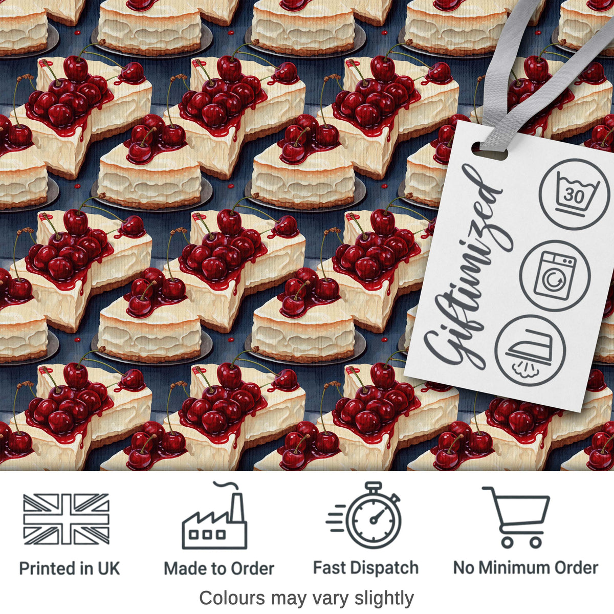 Cherry Cheesecake Dessert Sweet Treat Seamless Pattern Digital Print Fabric by the Metre UK Sewing Quilting Textile