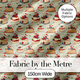 Cherry Topped Celebration Cakes Cute Dessert Seamless Pattern Digital Print Fabric by the Metre UK Sewing Quilting Textile