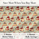 Cherry Topped Celebration Cakes Cute Dessert Seamless Pattern Digital Print Fabric by the Metre UK Sewing Quilting Textile