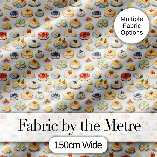 Colorful Mini Cakes and Fruit Dessert Seamless Pattern Digital Print Fabric by the Metre UK Sewing Quilting Textile