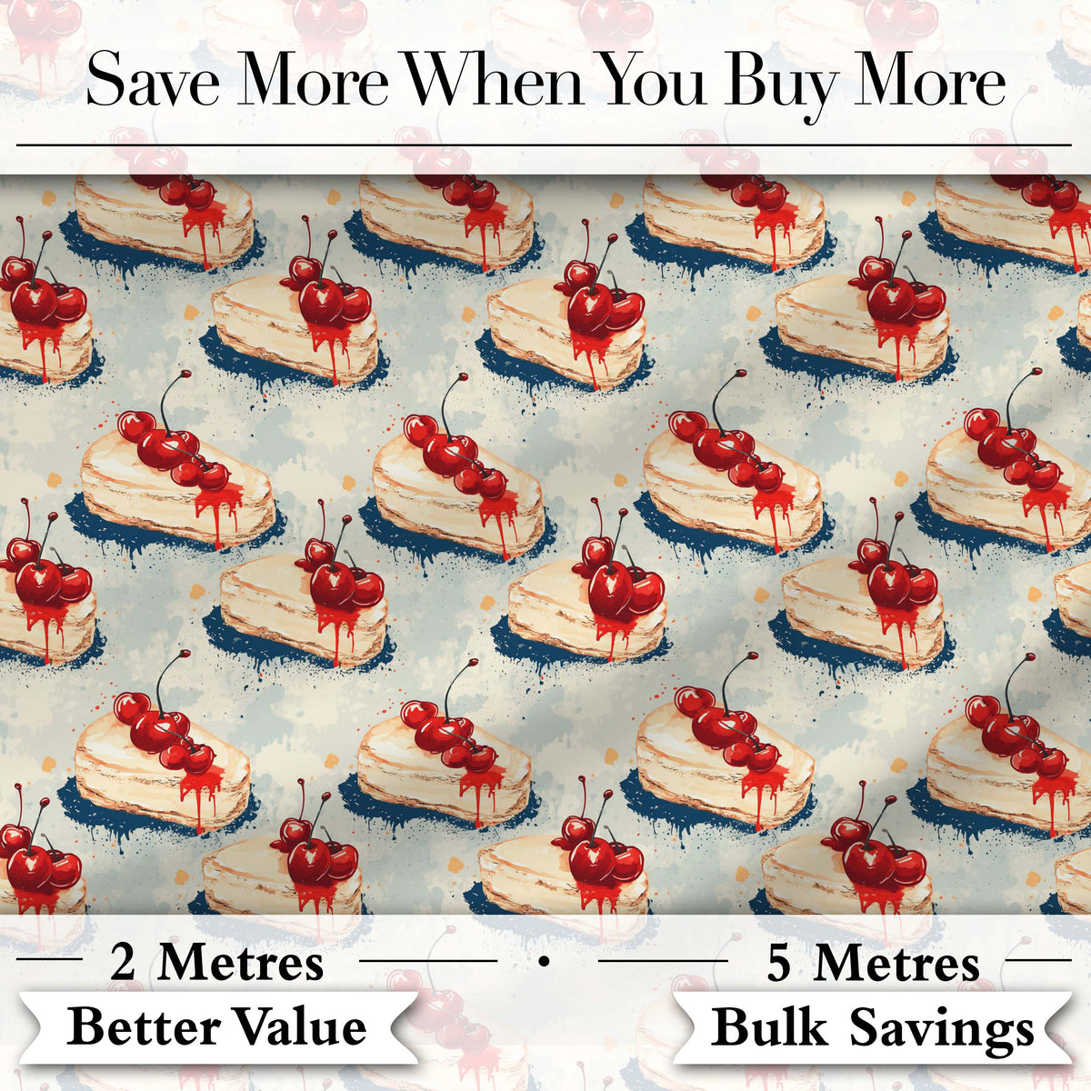 Cherry Drip Cheesecake Slice Vintage Dessert Seamless Pattern Digital Print Fabric by the Metre UK Sewing Quilting Textile