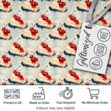 Cherry Drip Cheesecake Slice Vintage Dessert Seamless Pattern Digital Print Fabric by the Metre UK Sewing Quilting Textile