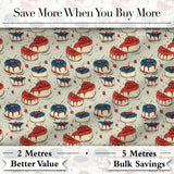 Red and Blue Glazed Cherry Cake  Dessert Seamless Pattern Digital Print Fabric by the Metre UK Sewing Quilting Textile
