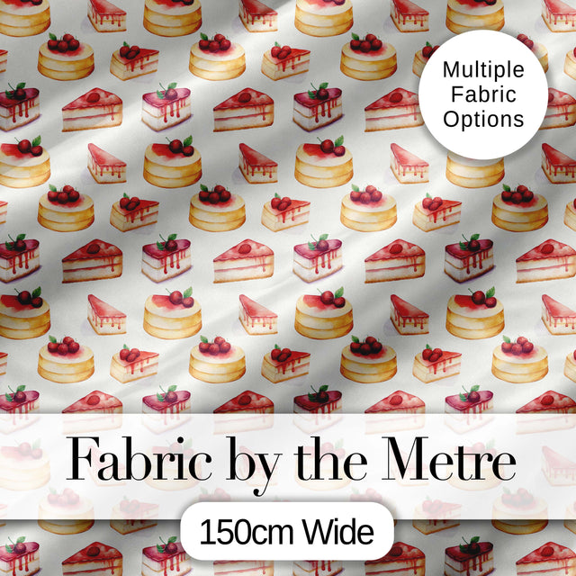 Strawberry Layer Cake Sweet Dessert Variety Seamless Pattern Digital Print Fabric by the Metre UK Sewing Quilting Textile
