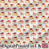 Strawberry Layer Cake Sweet Dessert Variety Seamless Pattern Digital Print Fabric by the Metre UK Sewing Quilting Textile