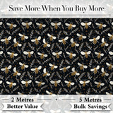 Cute Honey Bees and Botanical Leaves Dark Background Seamless Pattern Digital Print Fabric by the Metre UK Sewing Quilting Textile