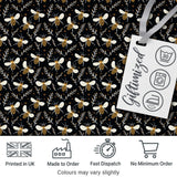 Cute Honey Bees and Botanical Leaves Dark Background Seamless Pattern Digital Print Fabric by the Metre UK Sewing Quilting Textile