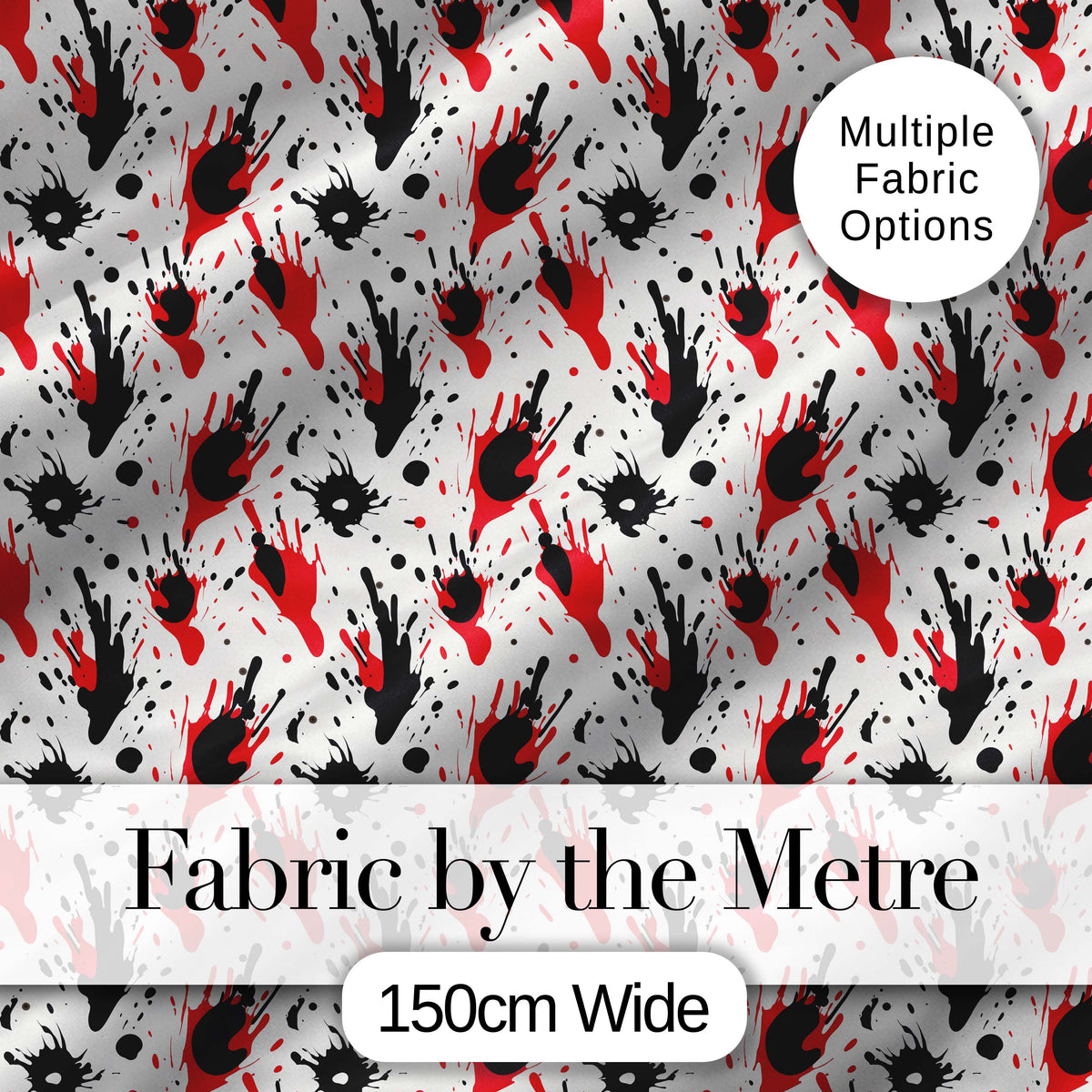 Red Black Paint Splatter Grunge Abstract Seamless Pattern Digital Print Fabric by the Metre UK Sewing Quilting Textile