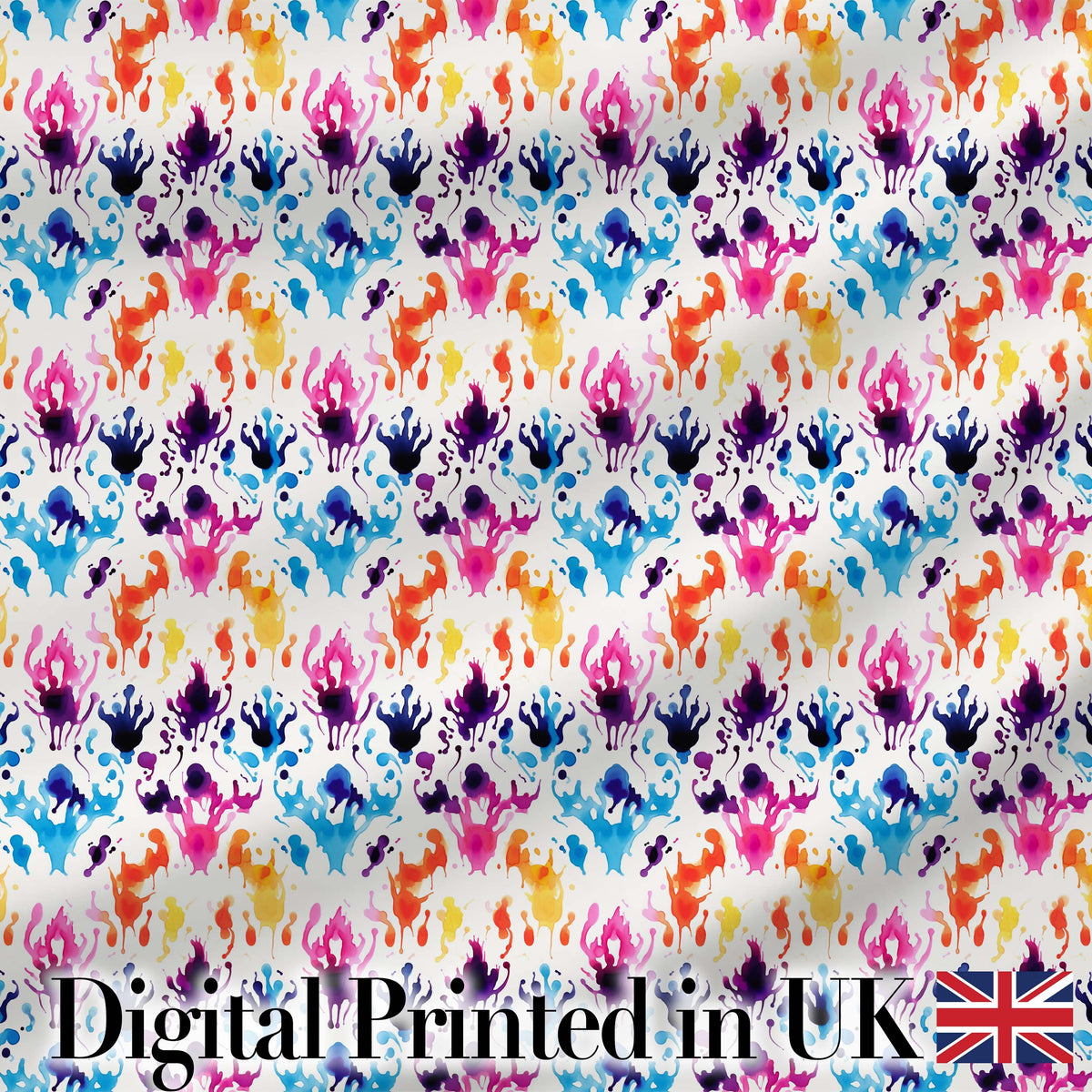 Colorful Watercolor Ink Splash Abstract Artistic Seamless Pattern Digital Print Fabric by the Metre UK Sewing Quilting Textile