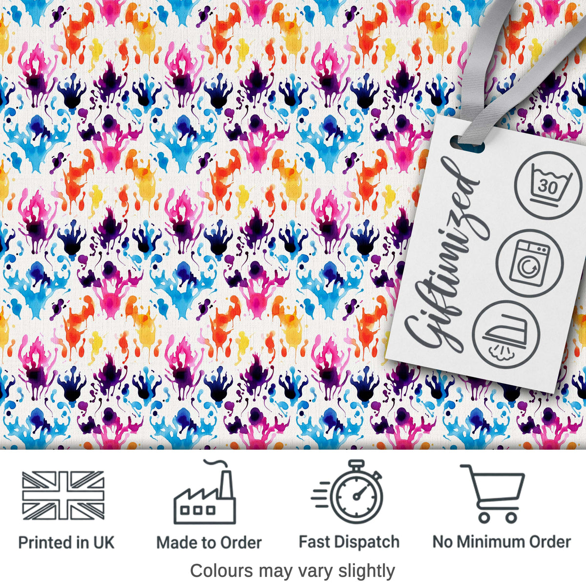 Colorful Watercolor Ink Splash Abstract Artistic Seamless Pattern Digital Print Fabric by the Metre UK Sewing Quilting Textile