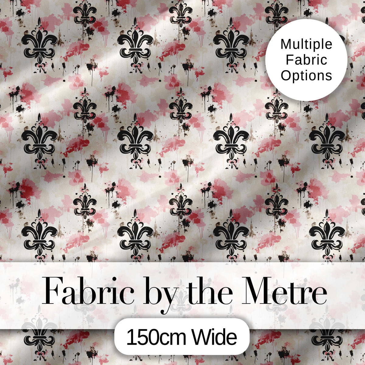 Pink Grunge Fleur De Lis Artistic Vintage Seamless Pattern Digital Print Fabric by the Metre UK Sewing Quilting Textile