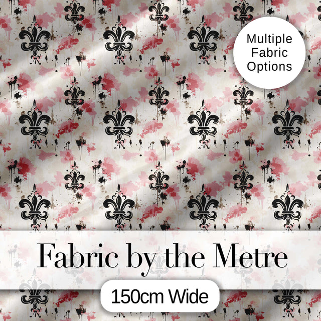 Pink Grunge Fleur De Lis Artistic Vintage Seamless Pattern Digital Print Fabric by the Metre UK Sewing Quilting Textile