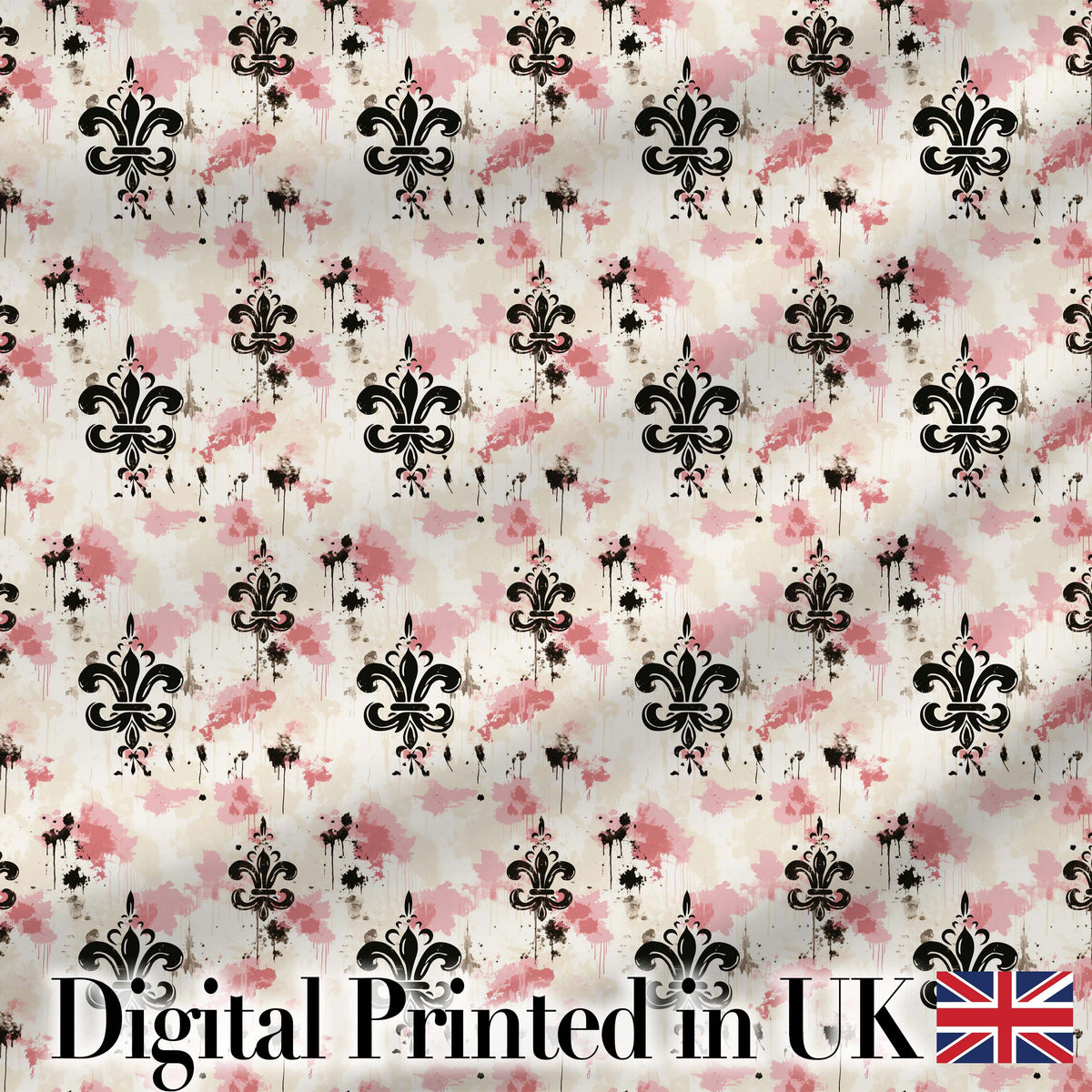 Pink Grunge Fleur De Lis Artistic Vintage Seamless Pattern Digital Print Fabric by the Metre UK Sewing Quilting Textile