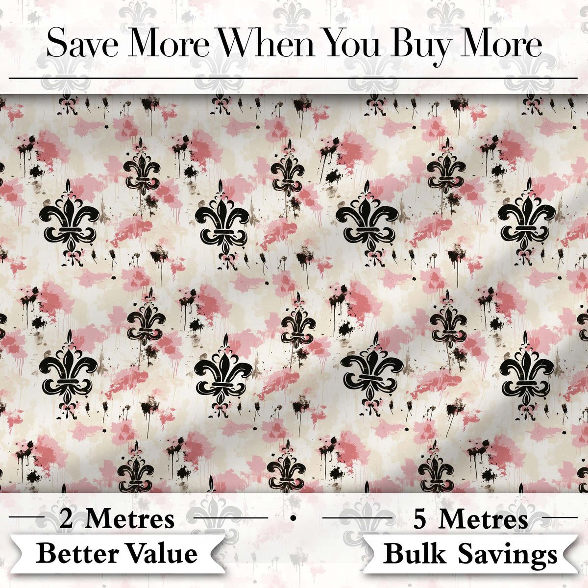 Pink Grunge Fleur De Lis Artistic Vintage Seamless Pattern Digital Print Fabric by the Metre UK Sewing Quilting Textile