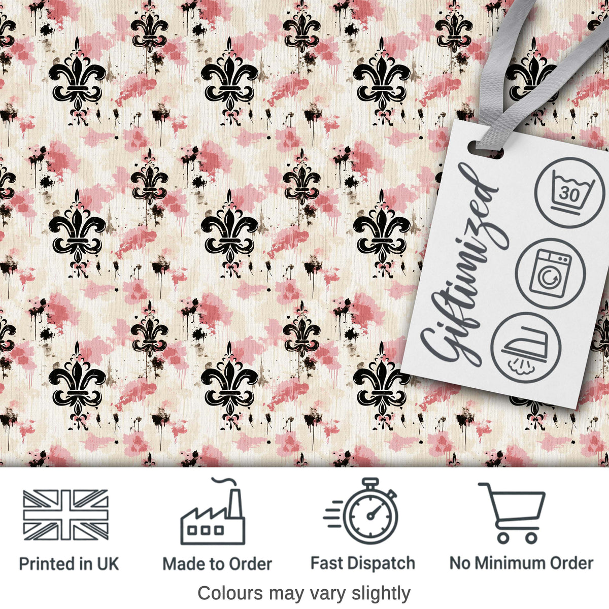 Pink Grunge Fleur De Lis Artistic Vintage Seamless Pattern Digital Print Fabric by the Metre UK Sewing Quilting Textile