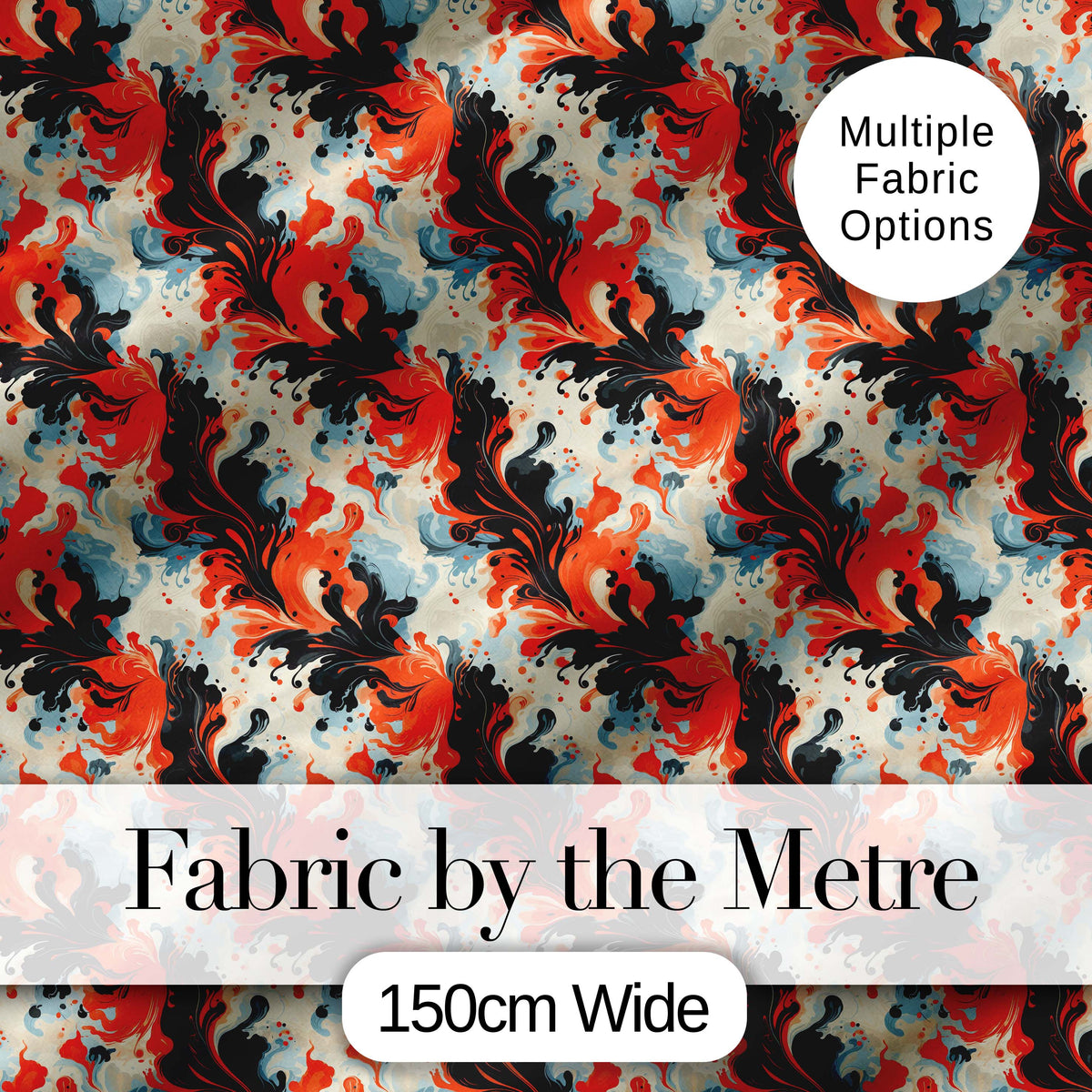 Abstract Orange Black Fluid Marble Swirl Seamless Pattern Digital Print Fabric by the Metre UK Sewing Quilting Textile