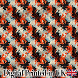 Abstract Orange Black Fluid Marble Swirl Seamless Pattern Digital Print Fabric by the Metre UK Sewing Quilting Textile