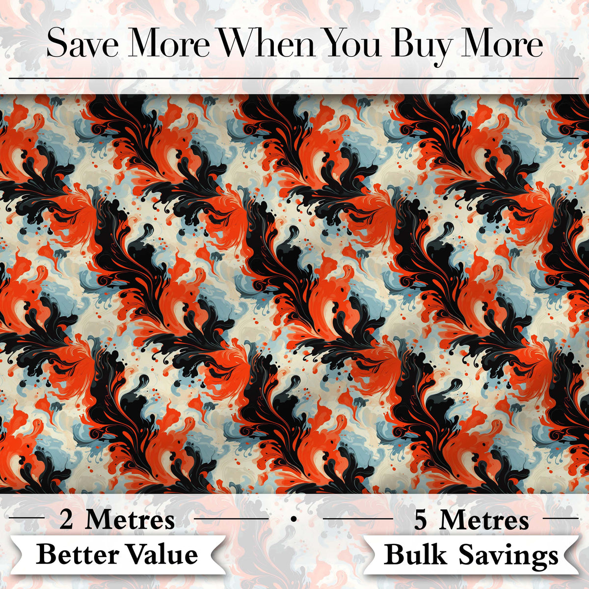 Abstract Orange Black Fluid Marble Swirl Seamless Pattern Digital Print Fabric by the Metre UK Sewing Quilting Textile