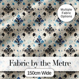 Blue Floral Damask Ink Splash Vintage Seamless Pattern Digital Print Fabric by the Metre UK Sewing Quilting Textile