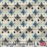 Blue Floral Damask Ink Splash Vintage Seamless Pattern Digital Print Fabric by the Metre UK Sewing Quilting Textile