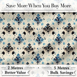 Blue Floral Damask Ink Splash Vintage Seamless Pattern Digital Print Fabric by the Metre UK Sewing Quilting Textile
