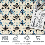 Blue Floral Damask Ink Splash Vintage Seamless Pattern Digital Print Fabric by the Metre UK Sewing Quilting Textile
