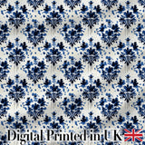 Navy Blue Floral Ink Blot Damask Seamless Pattern Digital Print Fabric by the Metre UK Sewing Quilting Textile