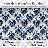 Navy Blue Floral Ink Blot Damask Seamless Pattern Digital Print Fabric by the Metre UK Sewing Quilting Textile