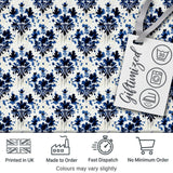 Navy Blue Floral Ink Blot Damask Seamless Pattern Digital Print Fabric by the Metre UK Sewing Quilting Textile