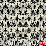 Black Damask Silhouette Ornamental Seamless Pattern Digital Print Fabric by the Metre UK Sewing Quilting Textile