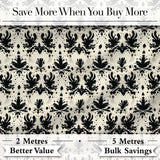 Black Damask Silhouette Ornamental Seamless Pattern Digital Print Fabric by the Metre UK Sewing Quilting Textile