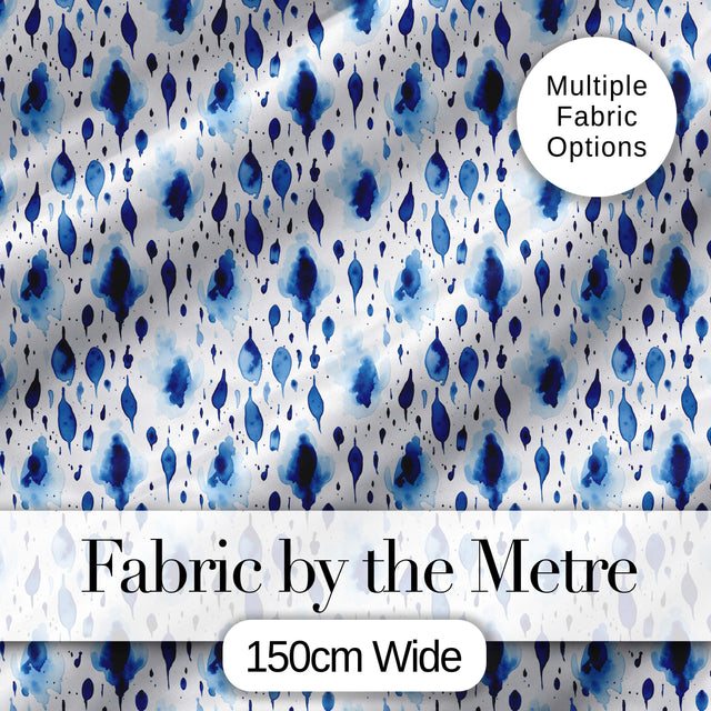 Blue Watercolour Droplet Abstract Seamless Pattern Digital Print Fabric by the Metre UK Sewing Quilting Textile