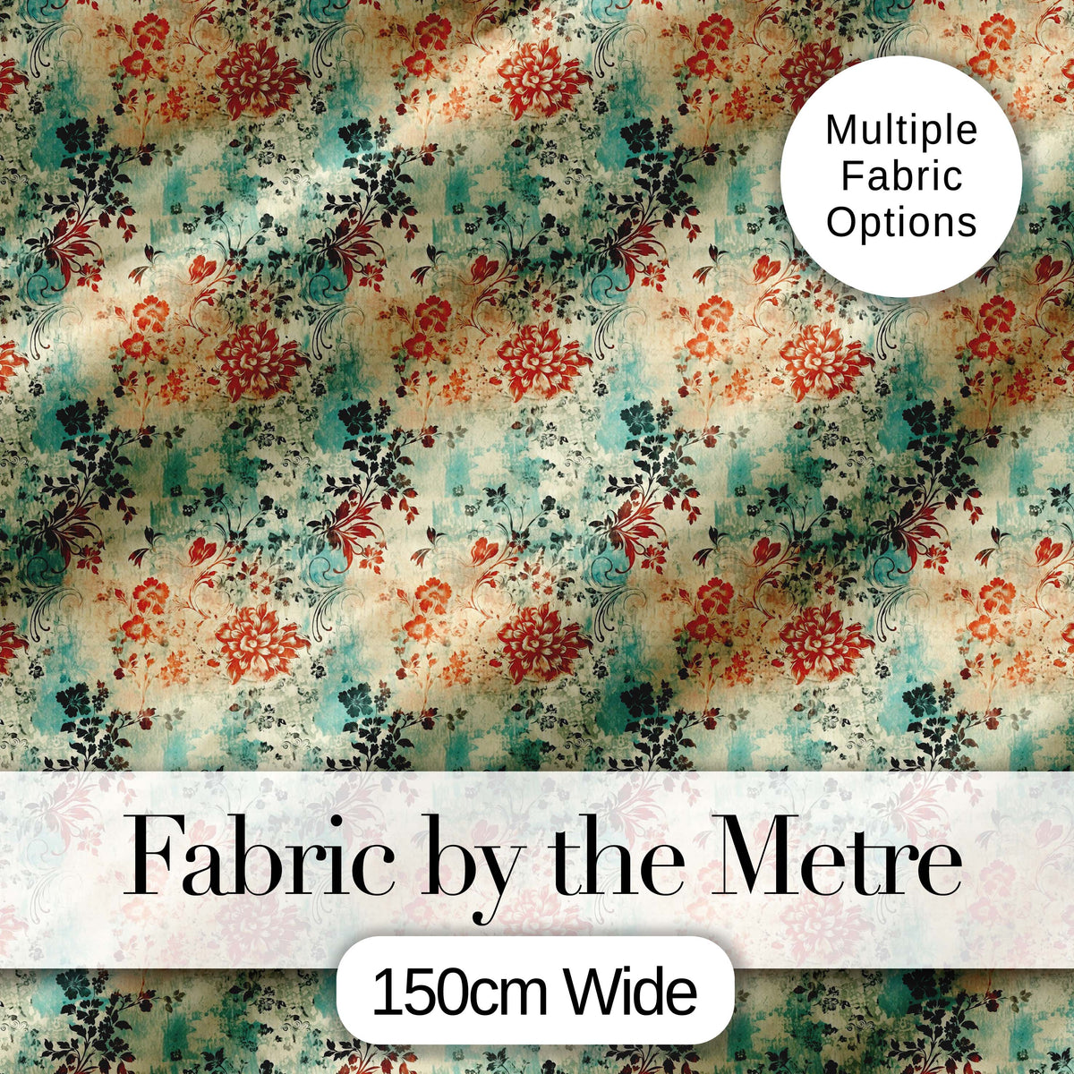 Vintage Floral Garden Distressed Texture Seamless Pattern Digital Print Fabric by the Metre UK Sewing Quilting Textile