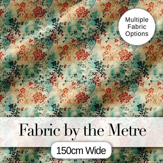 Vintage Floral Garden Distressed Texture Seamless Pattern Digital Print Fabric by the Metre UK Sewing Quilting Textile