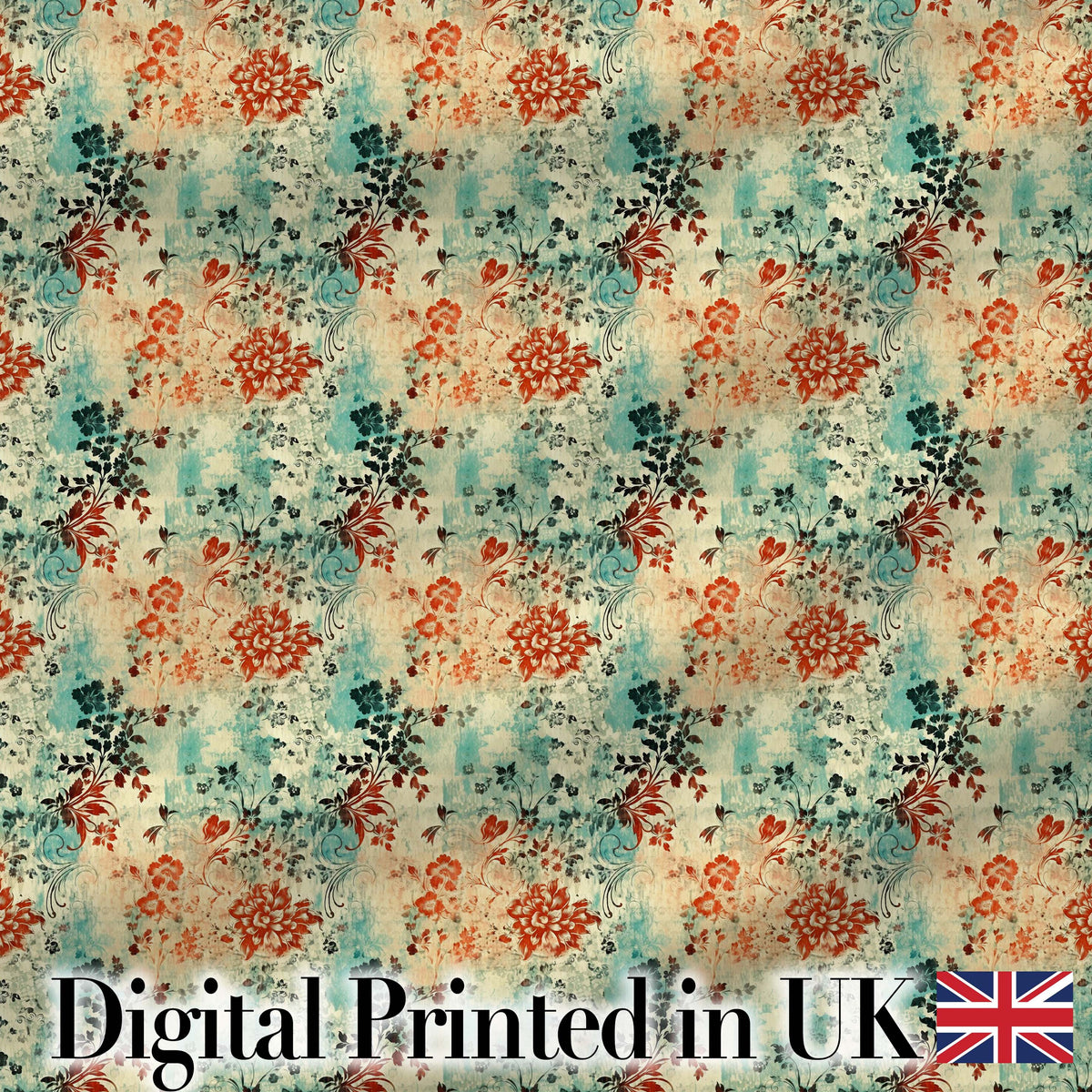 Vintage Floral Garden Distressed Texture Seamless Pattern Digital Print Fabric by the Metre UK Sewing Quilting Textile