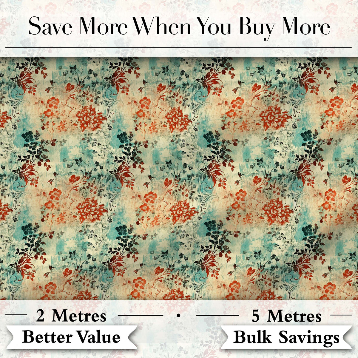Vintage Floral Garden Distressed Texture Seamless Pattern Digital Print Fabric by the Metre UK Sewing Quilting Textile